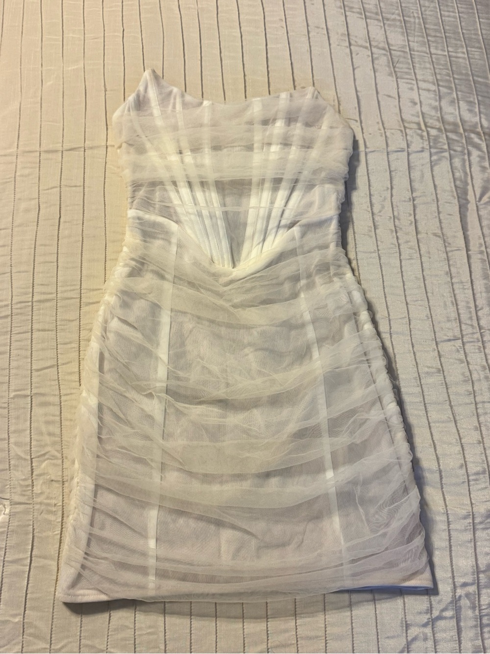 White Fox Boutique White Ruched Sheer Mesh Mini Dress